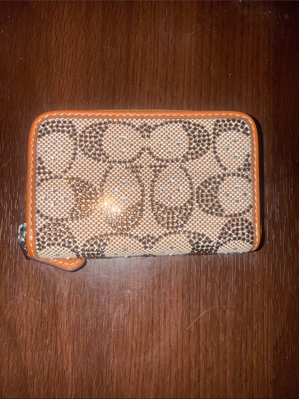 Coach ✨✨crystal limited edition✨Leather-Trim Signature Pattern Zip Wallet in Tan